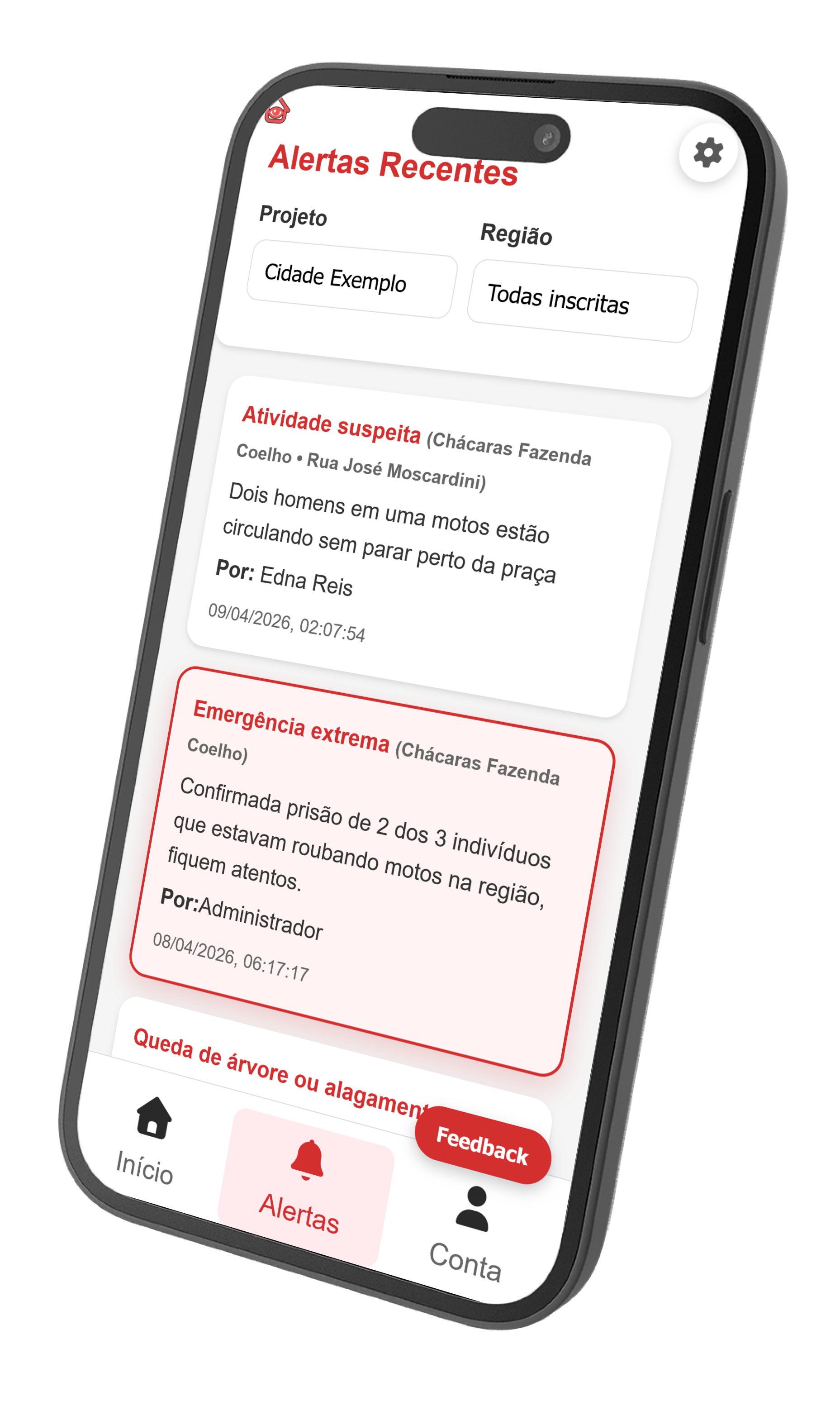 Mockup do aplicativo Projeto Bairro em um celular